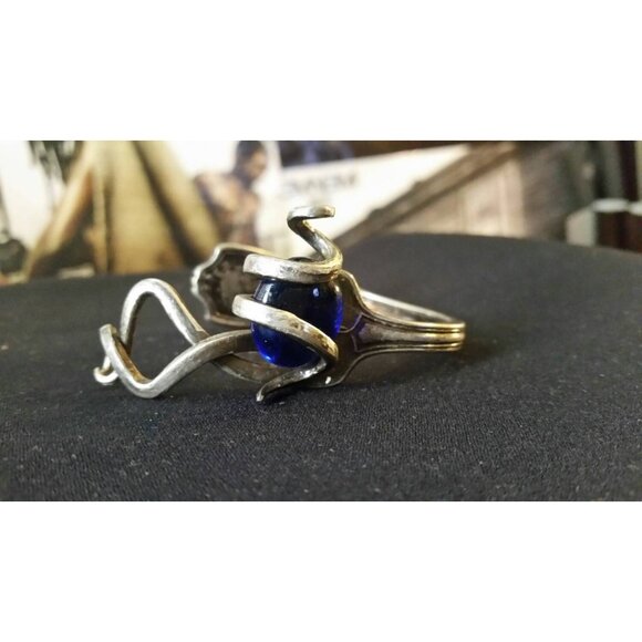 Silver plated fork-  blue glass stone - Picture 5 of 5